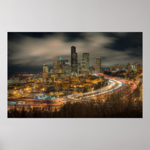 Light streaks from cars at night poster