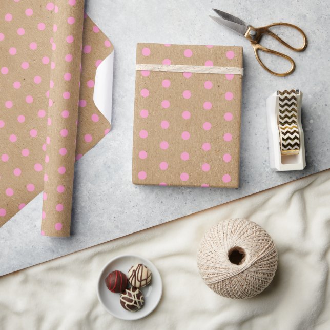 Light Summer Pink Dots On Faux Rustic Brown Kraft Wrapping Paper (Crafts)