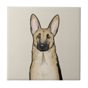 Light Tan and Black German Shepherd Dog Pet Art Ceramic Tile