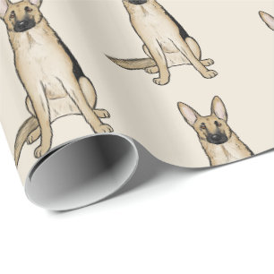 Light Tan and Black German Shepherd Dogs Pattern Wrapping Paper