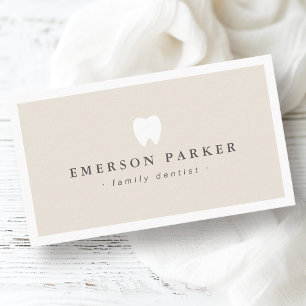 Light tan brown dentist tooth logo modern business card