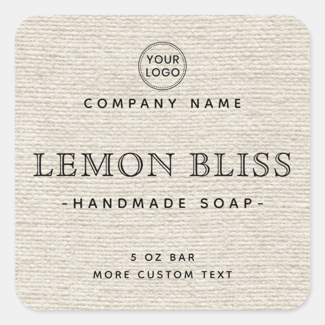 Light tan brown linen look square product labels (Front)