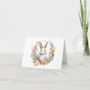 Light Tan Bunny Rabbit with Spring Flowers BLANK Card
