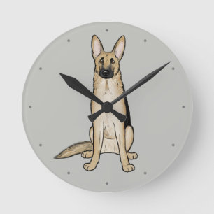 Light Tan German Shepherd Dog   Cute Pet Art Round Clock