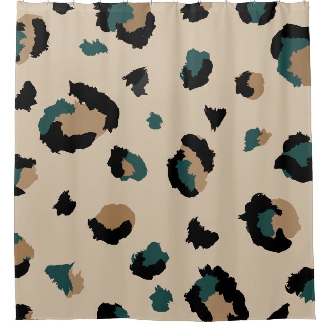 Light Tan Leopard Print and Teal Shower Curtain (Front)