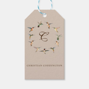 Light tan Monogram Hummingbird Gift Tags