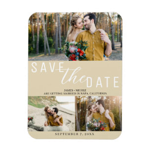 Light Tan Neutral Save the Date Wedding 3 Photos Magnet