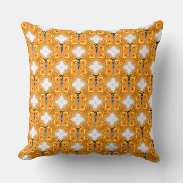 Light Tangerine Grey Butterfly  Cushion (Front)