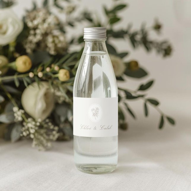 Light Taupe | Chic Botanical Wedding  Water Bottle Label (Creator Uploaded)