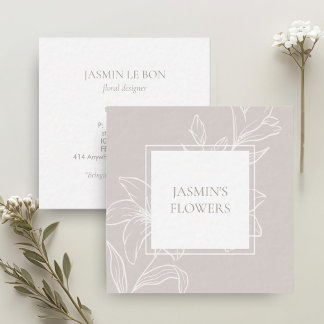 Light Taupe | Chic Floral Label Square Business Card