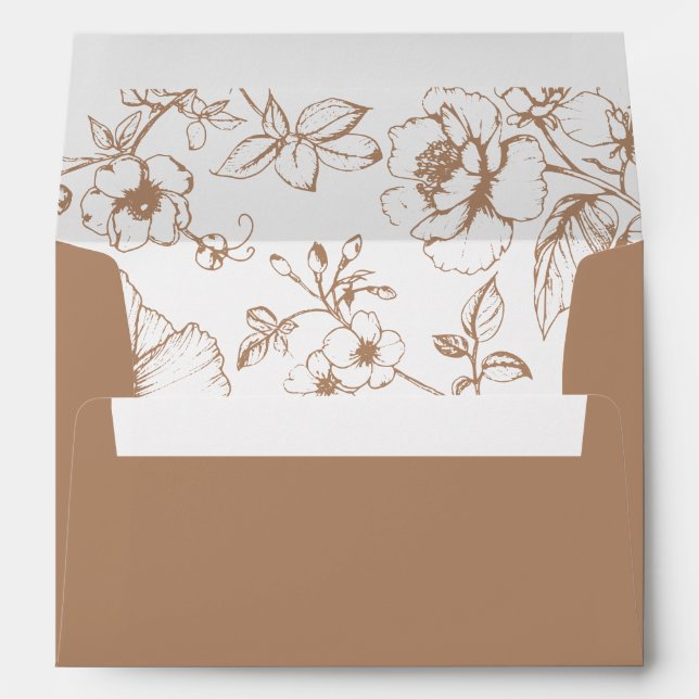 Light Taupe Elegant Calligraphy Floral Wedding Envelope (Back (Bottom))