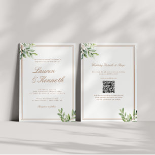 Light Taupe Eucalyptus Wedding QR Code Invitation
