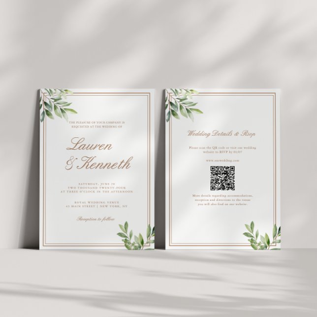 Light Taupe Eucalyptus Wedding QR Code Invitation (Creator Uploaded)