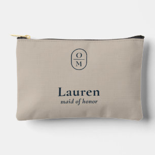 Light Taupe Wedding Monogram Bridesmaid Gift Accessory Pouch