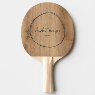 Light Teak Wood Name in Drawn Circle Ping Pong Paddle