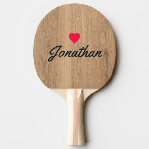 Light Teak Wood Vintage Heart Signature Ping Pong Paddle