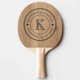 Light Teak Wood Wedding Monogram Ping Pong Paddle