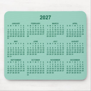 Light Teal and Hunter Green 2027 Calendar Mouse Pad