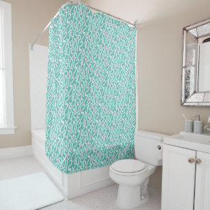 Light Teal and white. Numbers Math. Shower Curtain