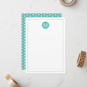 Light Teal and White Polka Dot Monogram Card