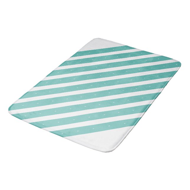 Light teal and white stripes bath mat (Angled)