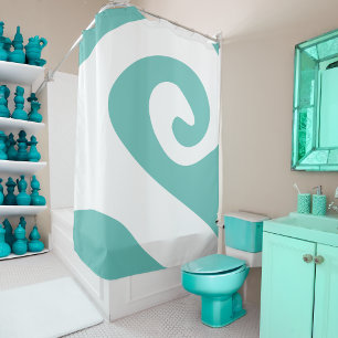 Light Teal and White Swirl Wave Shower Curtain