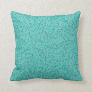 Light Teal Aqua Music Note Pattern Cushion