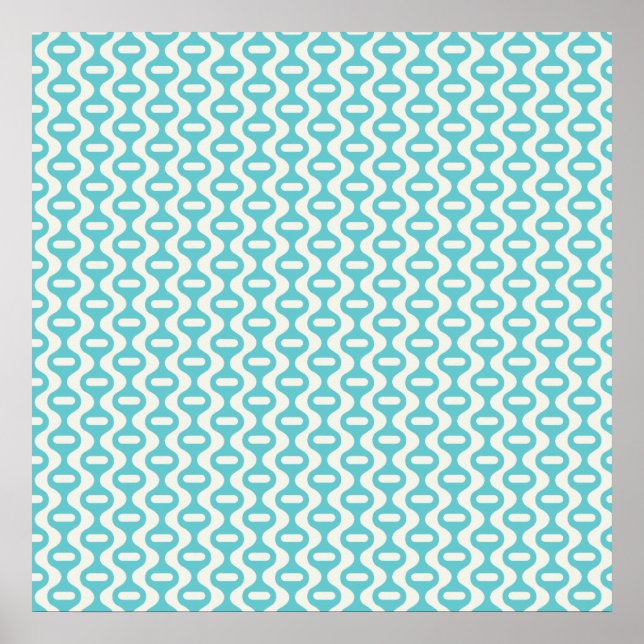 Light Teal, Aqua Wavy Retro Pattern Poster (Front)