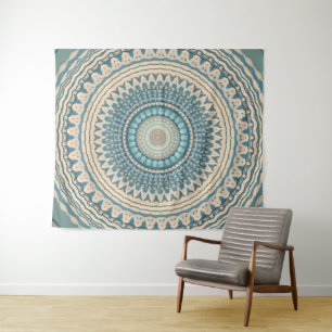 Light Teal Beige Mandala Tapestry