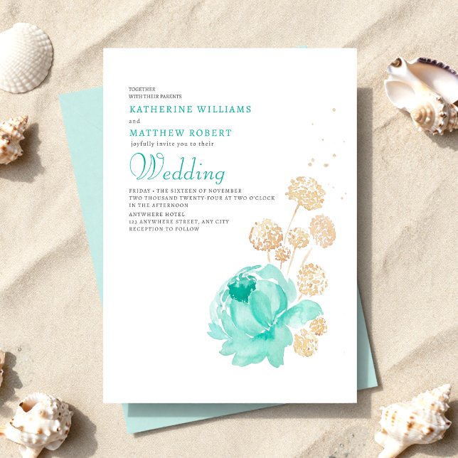 Light Teal & beige Summer Beach Wedding Invitation (Creator Uploaded)