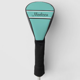 Light Teal Black Stripe Script Name Monogram Golf Head Cover