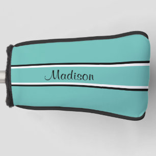 Light Teal Black Stripe Script Name Monogram Golf Head Cover