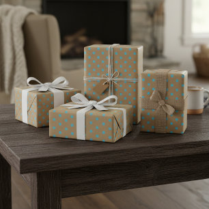 Light Teal Blue Green Dots Faux Rustic Brown Kraft Wrapping Paper