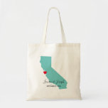 Light Teal California Wedding Welcome Tote Bag<br><div class="desc">A light teal map shape of the state of California with a red heart. You can create your own California wedding destination welcome bags for your guests. All of the colours are customisable on these wedding welcome tote bags. You can change the map shape, elegant calligraphy or modern text, and...</div>