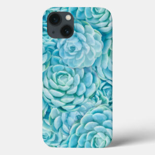 Light Teal Echeveria Succulents Pattern iPhone 13 Case