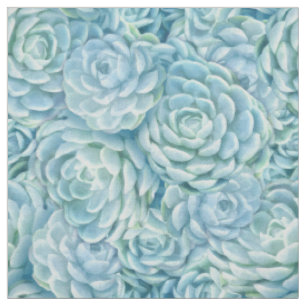 Light Teal Echeveria Succulents Pattern Fabric