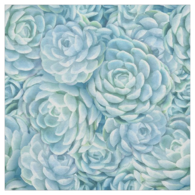Light Teal Echeveria Succulents Pattern  Fabric (Swatch)