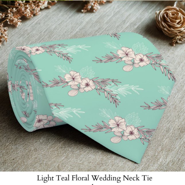 Light Teal Floral Wedding  Neck Tie (Creator Uploaded)