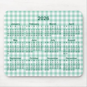 Light Teal Gingham Hunter Green 2026 Calendar Mouse Pad