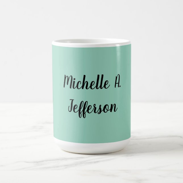 Light Teal Handwriting Creative Trendy Name Coffee Mug (Center)