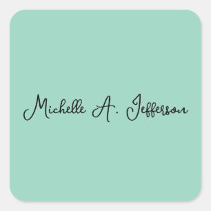 Light Teal Handwriting Creative Trendy Name Square Sticker