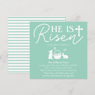 Light Teal “He Is Risen” Easter Celebration Invitation