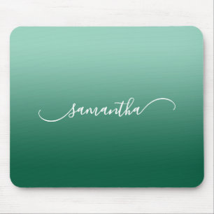 Light Teal Hunter Green Ombre Curved Swash Name Mouse Pad