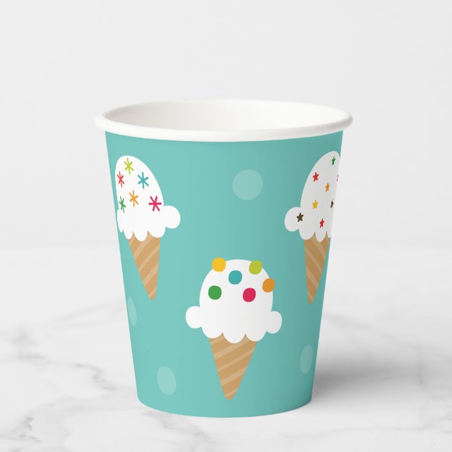 Light Teal Ice Cream Cone Party Paper Cup (Front)