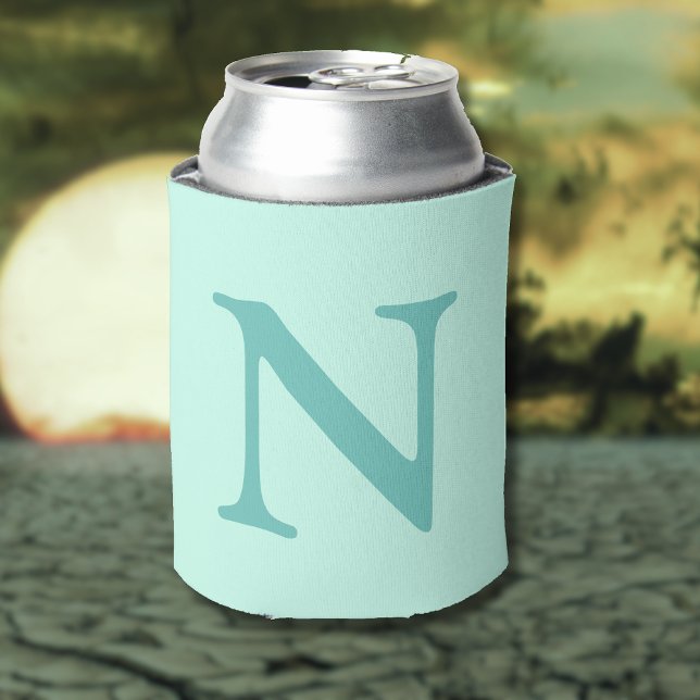 Light Teal Initial Letter Trendy Pastel Mint Blue  Can Cooler (Creator Uploaded)