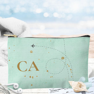 Light Teal Minimalist Gold Monogram Elegant Travel Accessory Pouch
