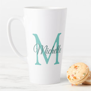 Light Teal Monogram Initial Customisable Large Latte Mug