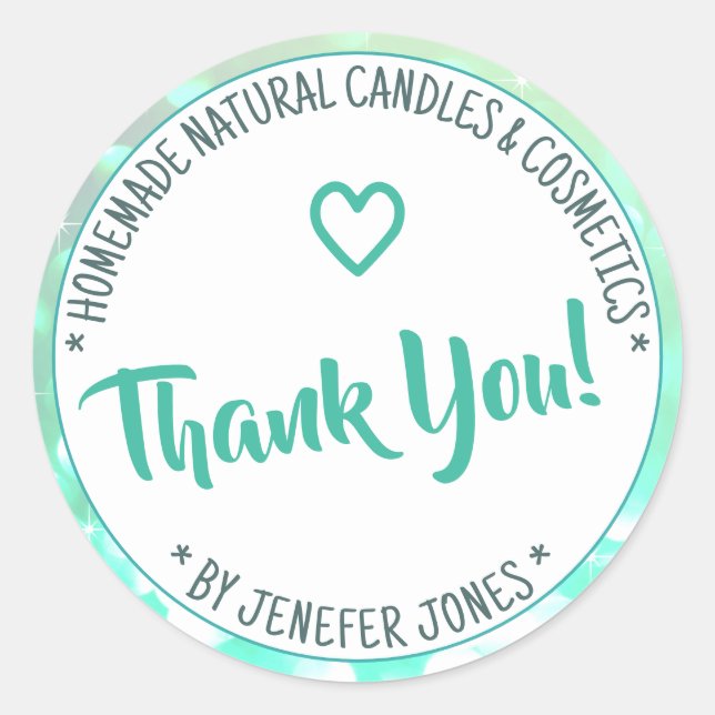 Light Teal Ombre Border Frame Thank You Labels (Front)