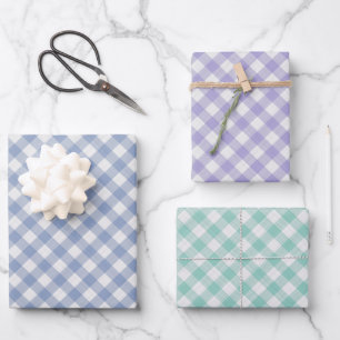 Light Teal Periwinkle Violet Blue Gingham Wrapping Paper Sheet