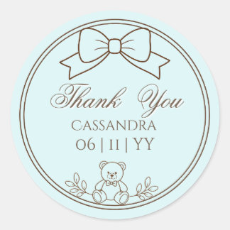 Light teal Personalised Teddy Bear Bow Classic Round Sticker